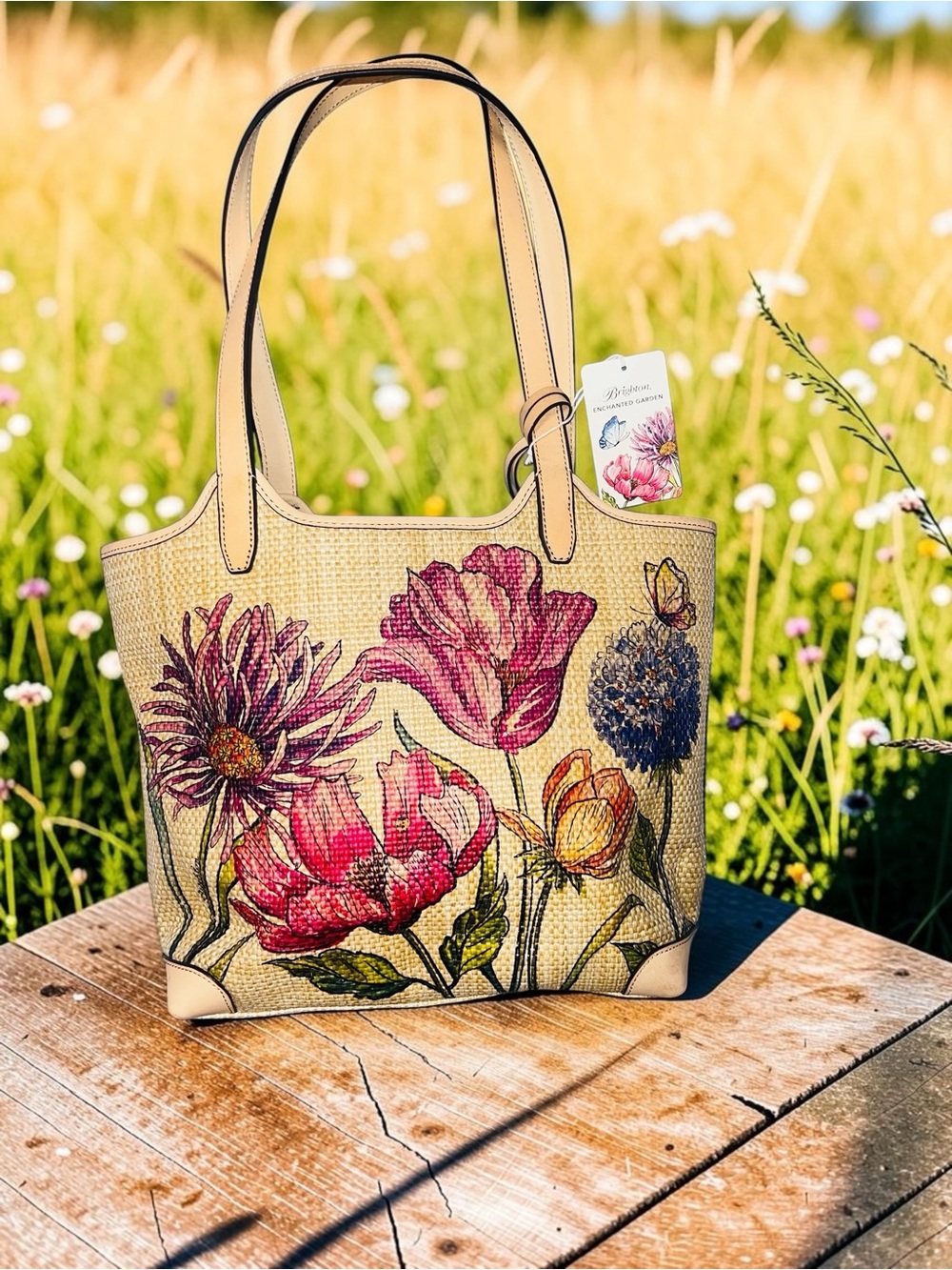 NWT Brighton Enchanted Garden "Naya" Floral Hand Woven Fabric Tote Handbag - Picture 3 of 15